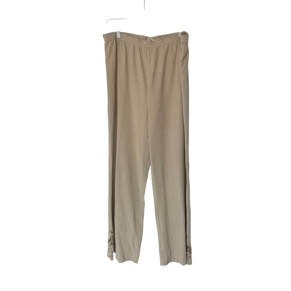 Soft Surroundings‎ Pants Beige Pull On Stretch Relaxed Casual Straight Leg Large